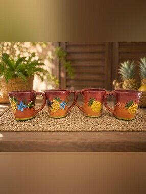 Vintage Laurie Gates "Gates Ware" Tropical Pineapple Ceramic Mugs 4